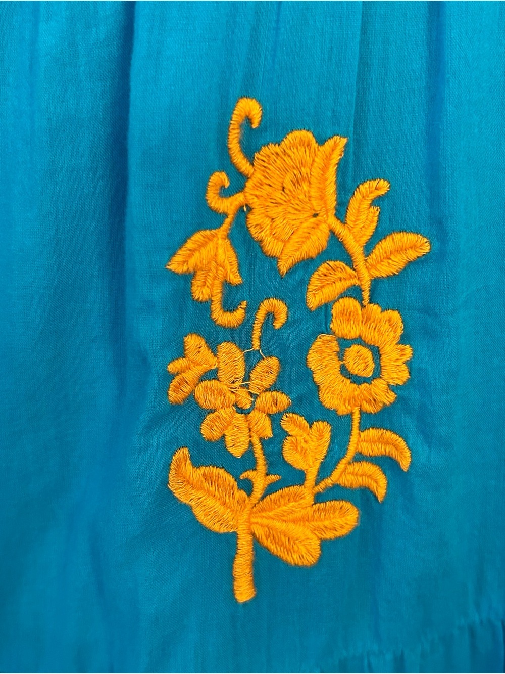 Roller Rabbit Bright Blue Cotton Tiered Dress with Orange Embroidery Size Large - Picture 6 of 13